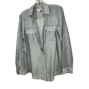 chicos Button Up Grey Light Knit blouse top shirt 0 S 4 6